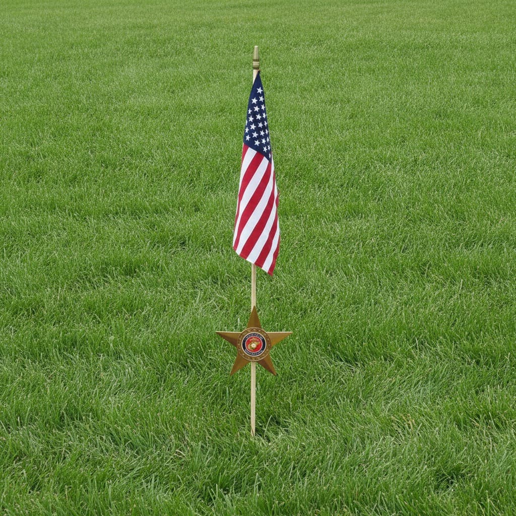 American flag on a bronze star flag holder