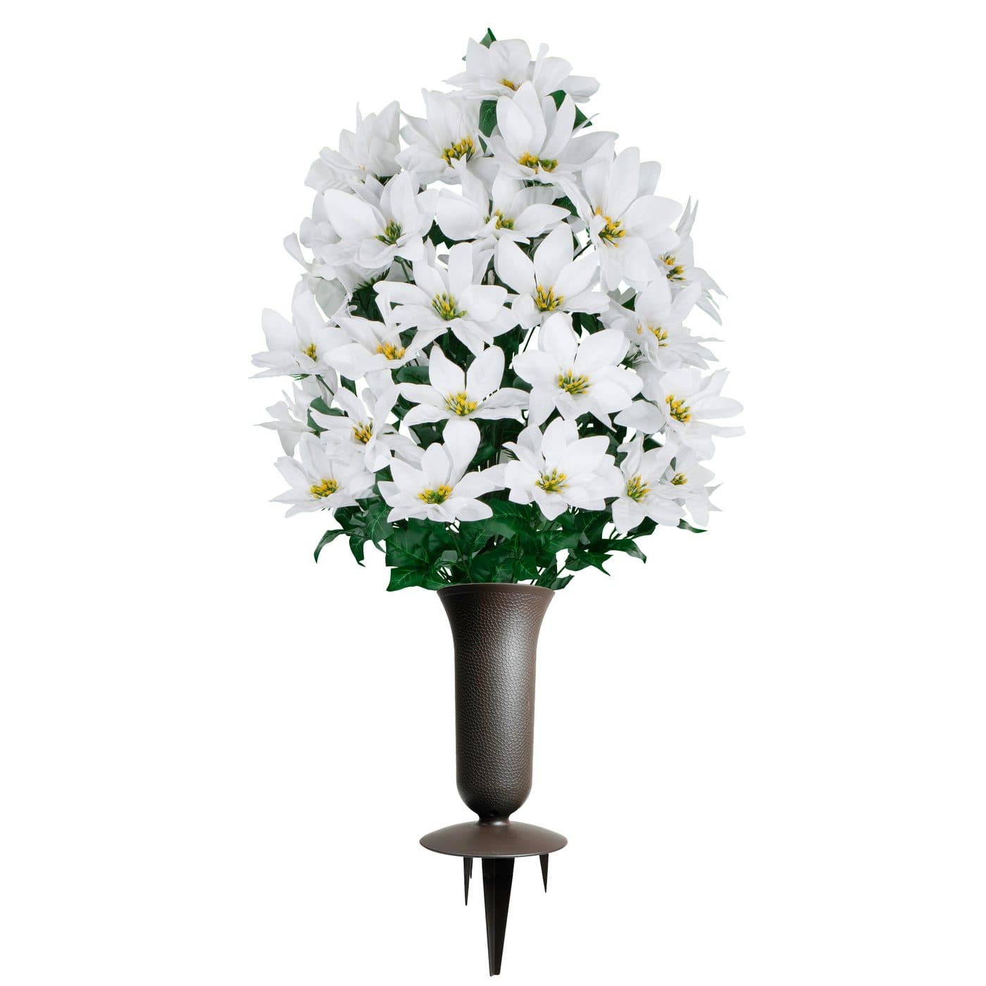 White Poinsettias with Sympathy Silks Vase