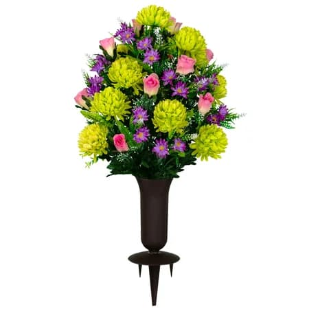 Lime Mum and Pink Rose with Sympathy Silks Vase