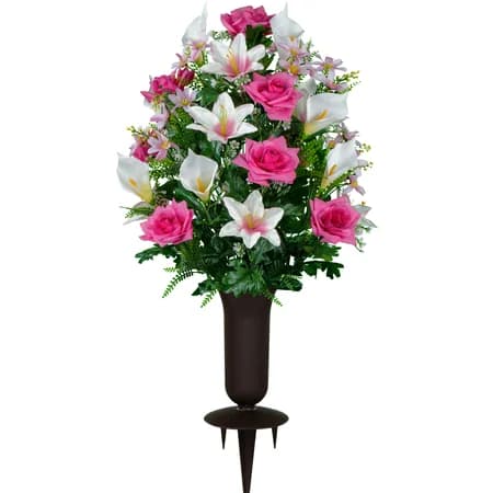 White Calla Lily and Pink Rose with Sympathy Silks Vase