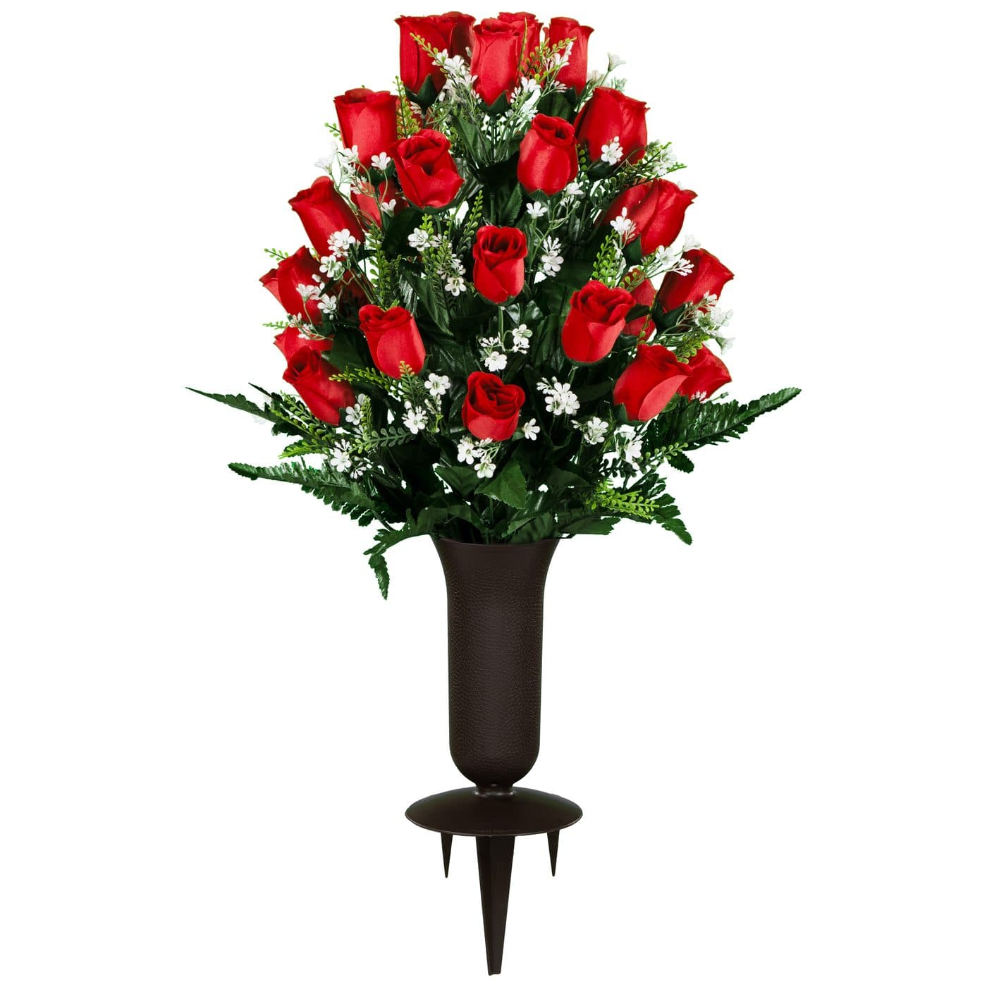 Red Roses and Baby's Breath with Sympathy Silks Vase