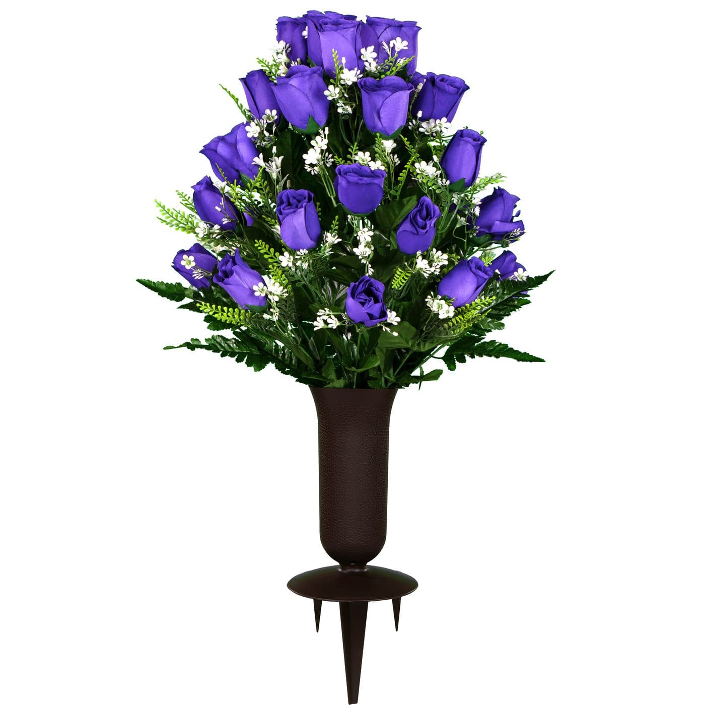 Purple Roses and Baby's Breath with Sympathy Silks Vase