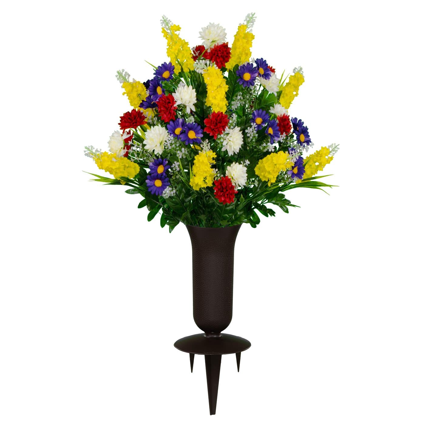 Yellow Red Purple Wildflower Mix Bouquet with Sympathy Silks Vase