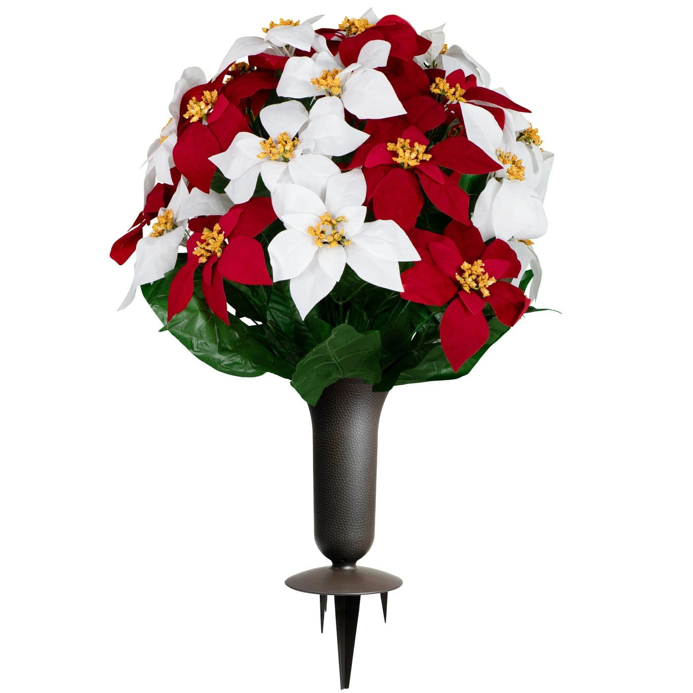 Red and White Poinsettia with Sympathy Silks Vase