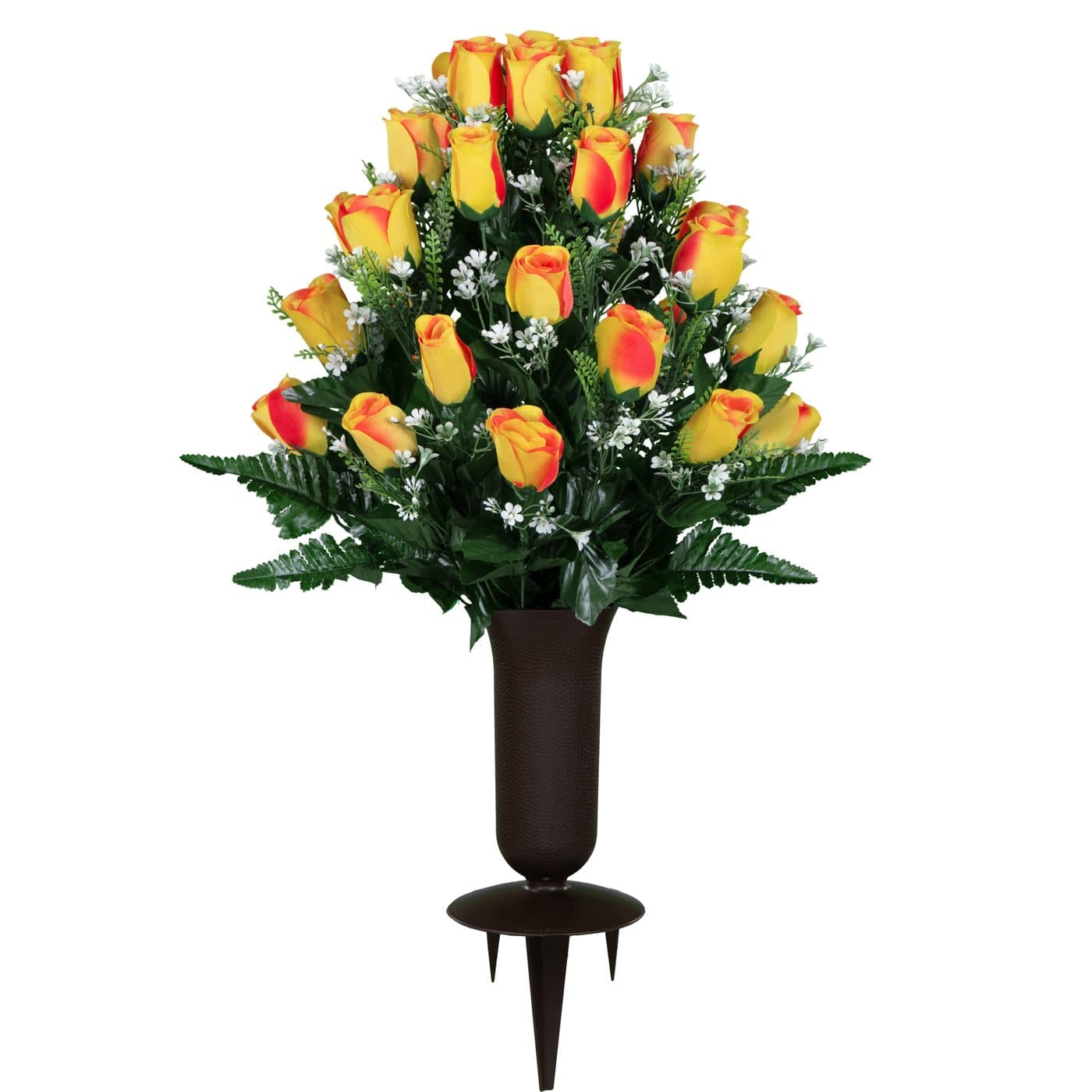 Sunset Orange Rose Buds with Sympathy Silks Vase