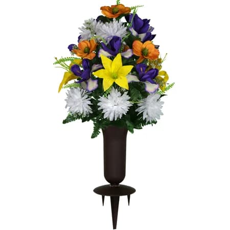 Orange Magnolia and Yellow Lily with Sympathy Silks Vase