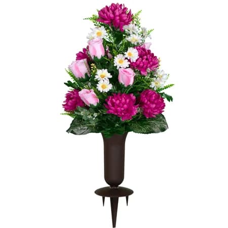 Pink Rose and Beauty Mum with Sympathy Silks Vase
