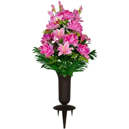 Pink Gladiolus Rose and Lily Bouquet with Sympathy Silks Vase