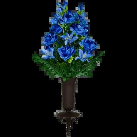 Blue Gladiolus Rose and Lily Bouquet with Sympathy Silks Vase