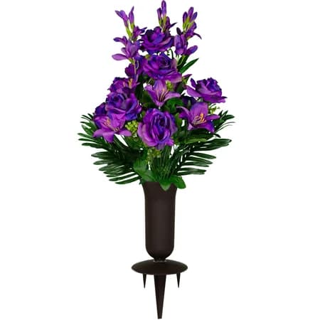 Purple Gladiolus Rose and Lily Bouquet with Sympathy Silks Vase