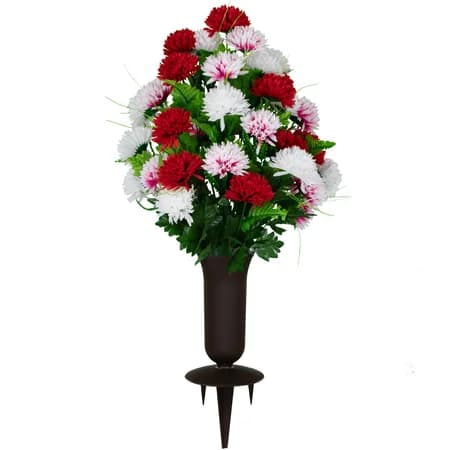 Red and White Mums with Sympathy Silks Vase