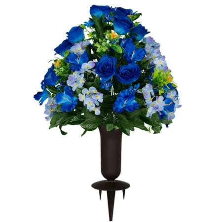 Blue Roses and Hydrangeas with Sympathy Silks Vase