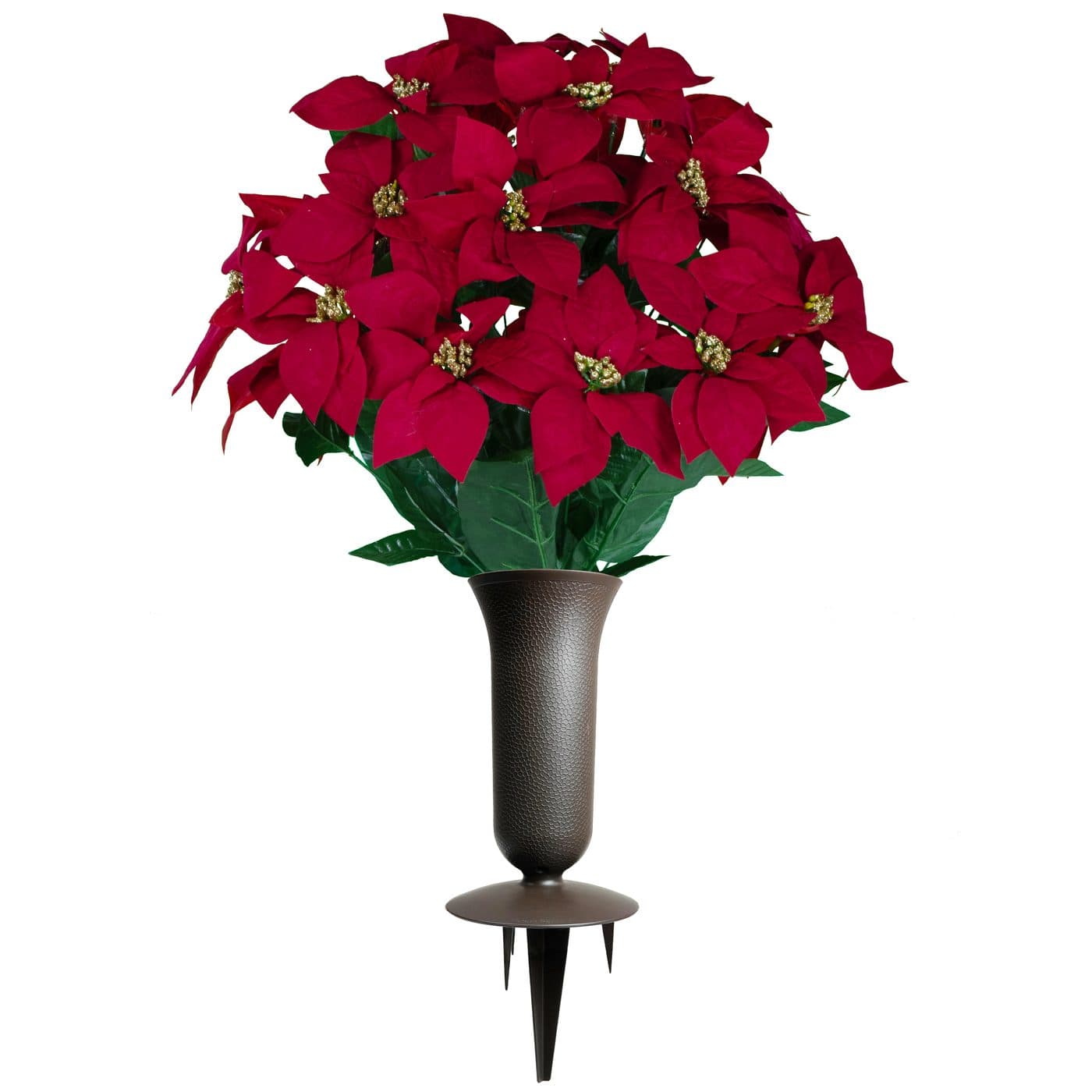 Red Poinsettias with Gold Glitter with Vase