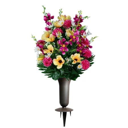 Yellow Anemone Garden Mix Bouquet with Sympathy Silks Vase