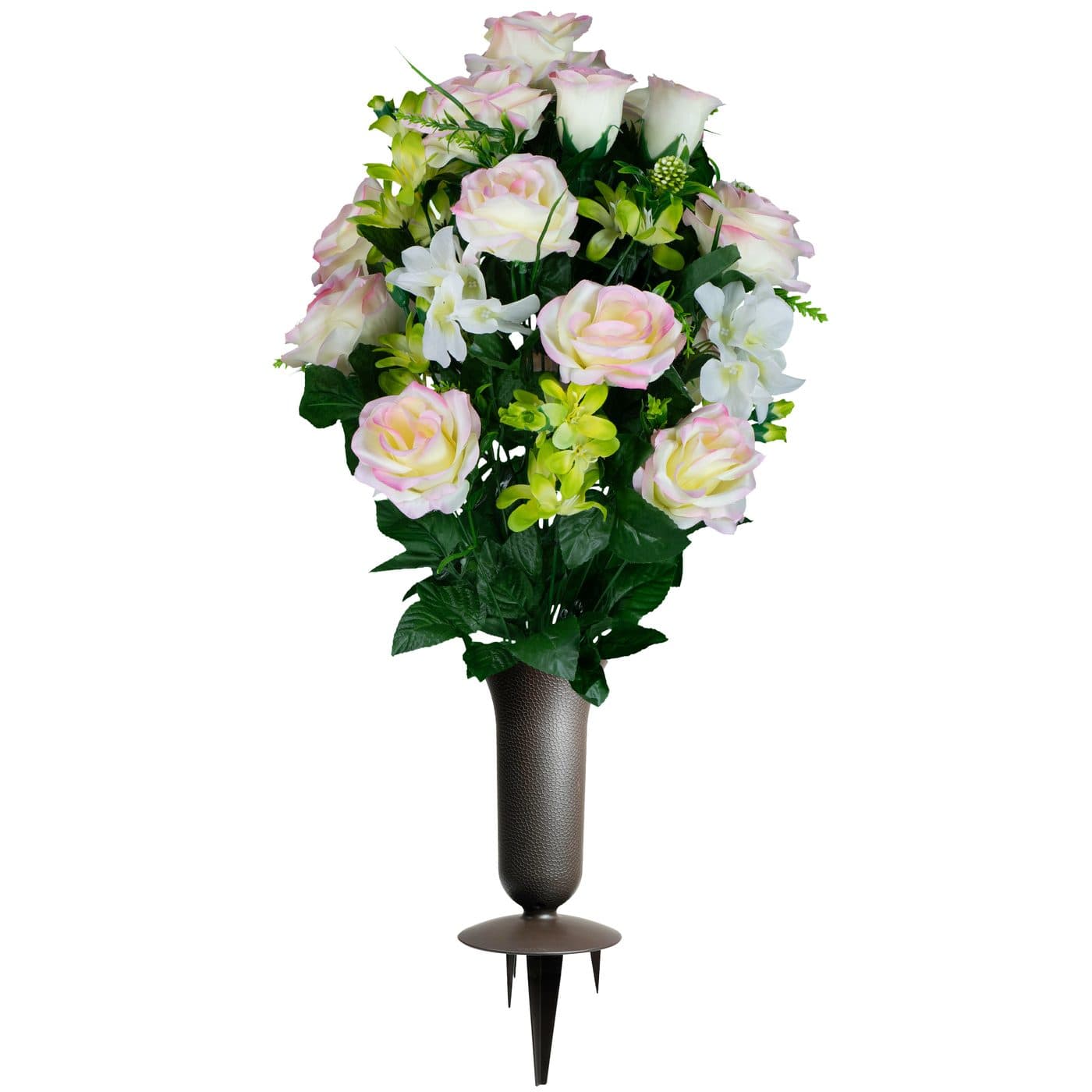 Blush Roses with Green Accents and Sympathy Silks Vase