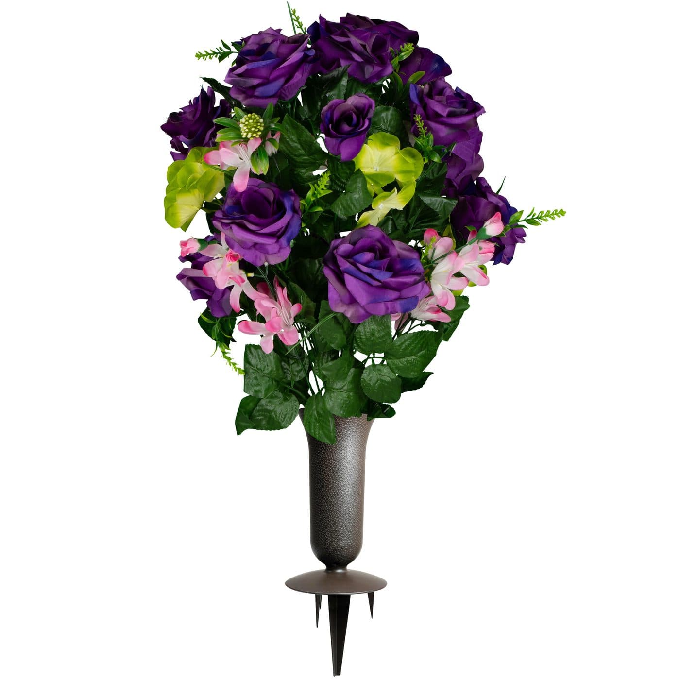 Purple Roses with Pink Accents and Sympathy Silks Vase