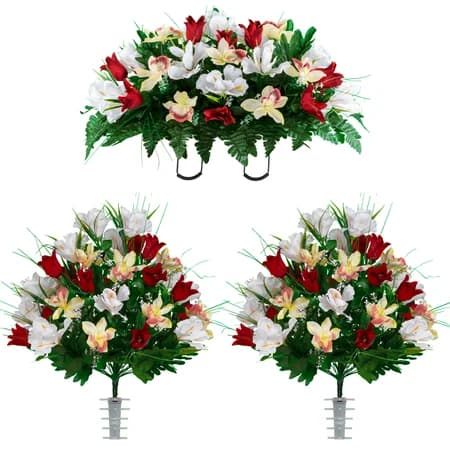 Red Tulip and White Iris Saddle with 2 Bouquets