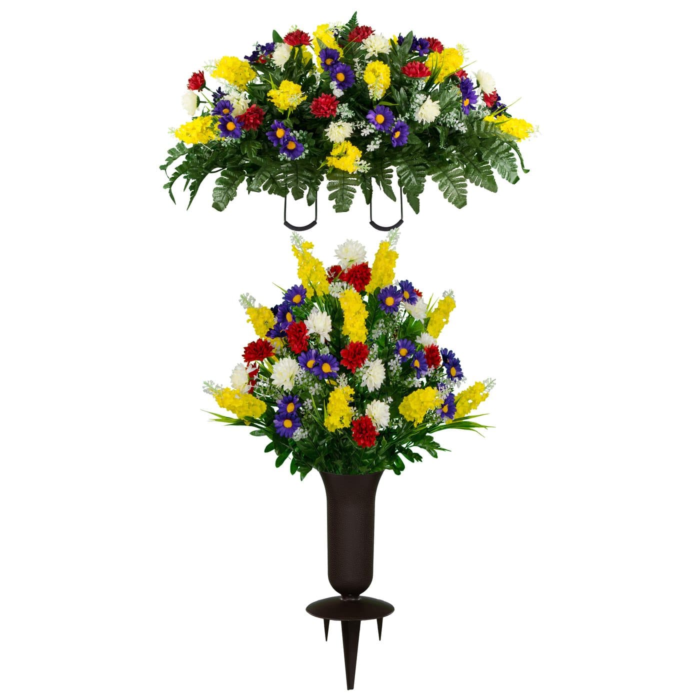 Yellow Purple and Red Wildflower Saddle and (1) Bouquet with Vase