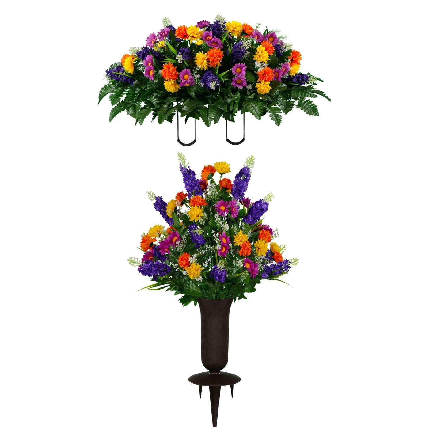 Purple Violet Yellow Wildflower Saddle and (1) Bouquet with Vase
