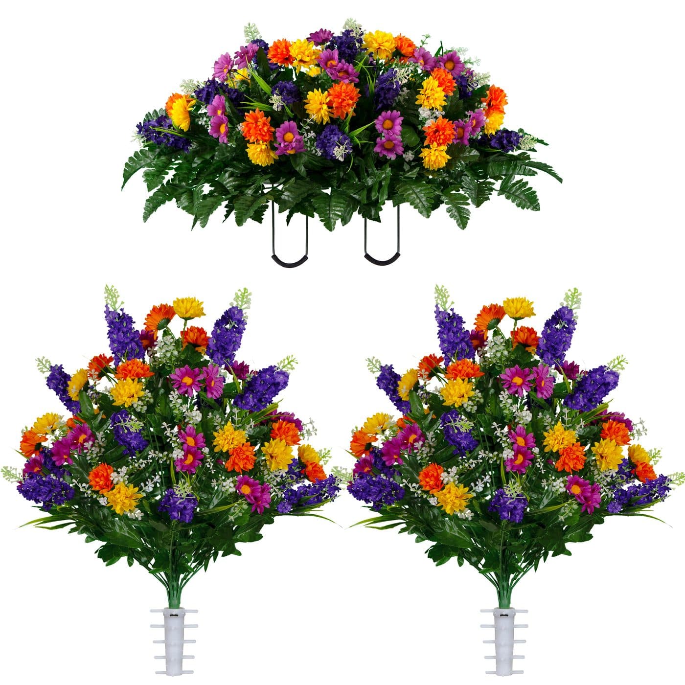 Purple Violet Yellow Wildflower Saddle and (2) Bouquets