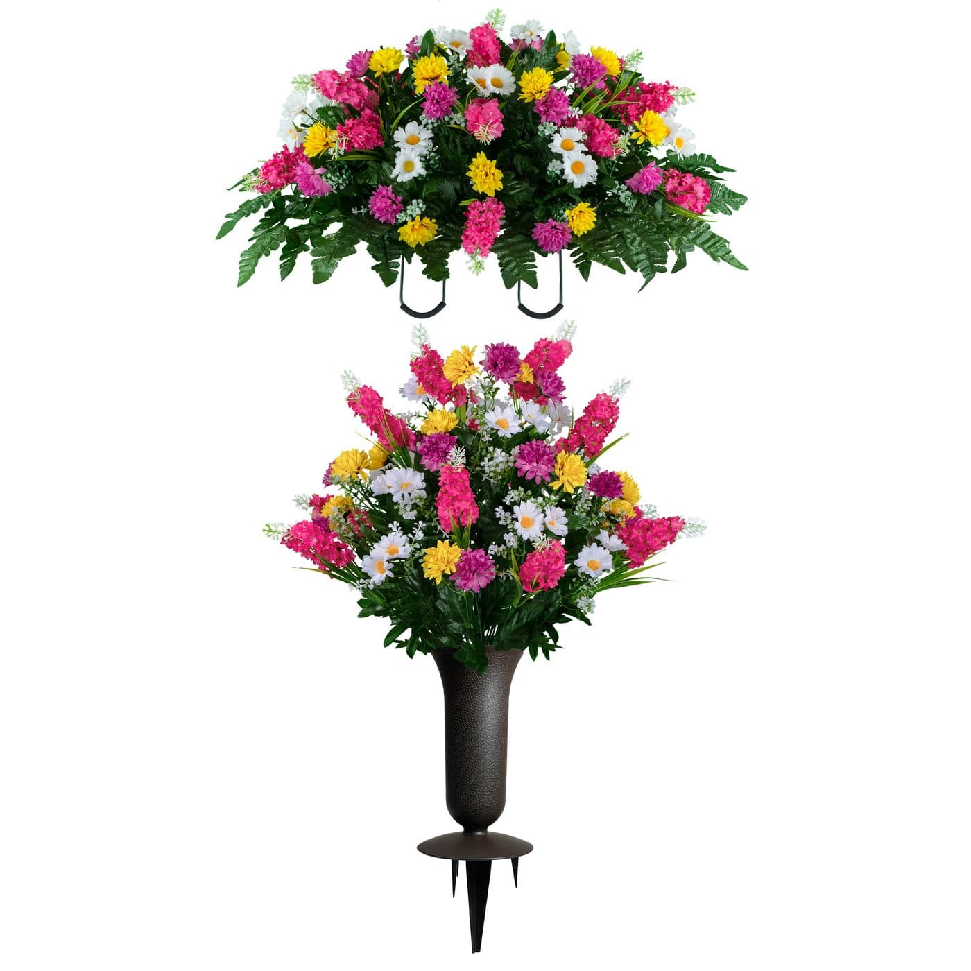 Pink Yellow White Wildflower Saddle and (1) Bouquet with Vase
