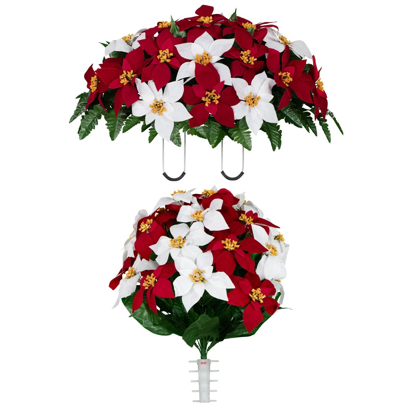 Red and White Poinsettia Saddle with 1 Bouquet