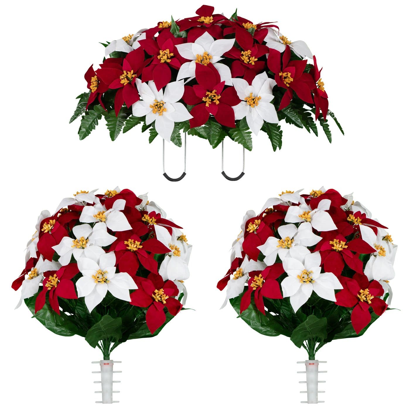 Red and White Poinsettia Saddle with 2 Bouqets