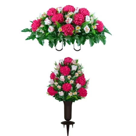 Beauty Mum and Light Pink Rose Saddle and 1 Bouquet with Sympathy Silks Vase
