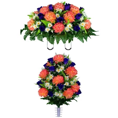Salmon Rose and Purple Mum Saddle and 1 Bouquet