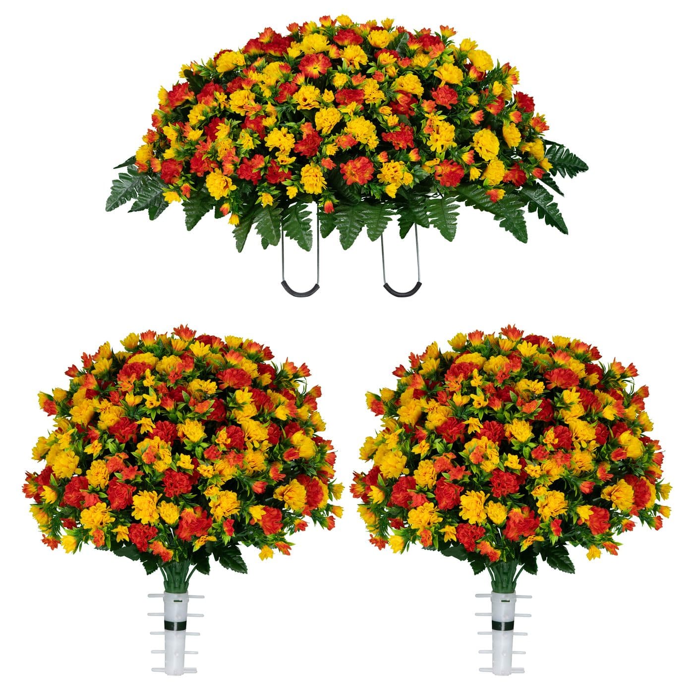 Sunset Orange Mum Saddle and 2 Bouquets