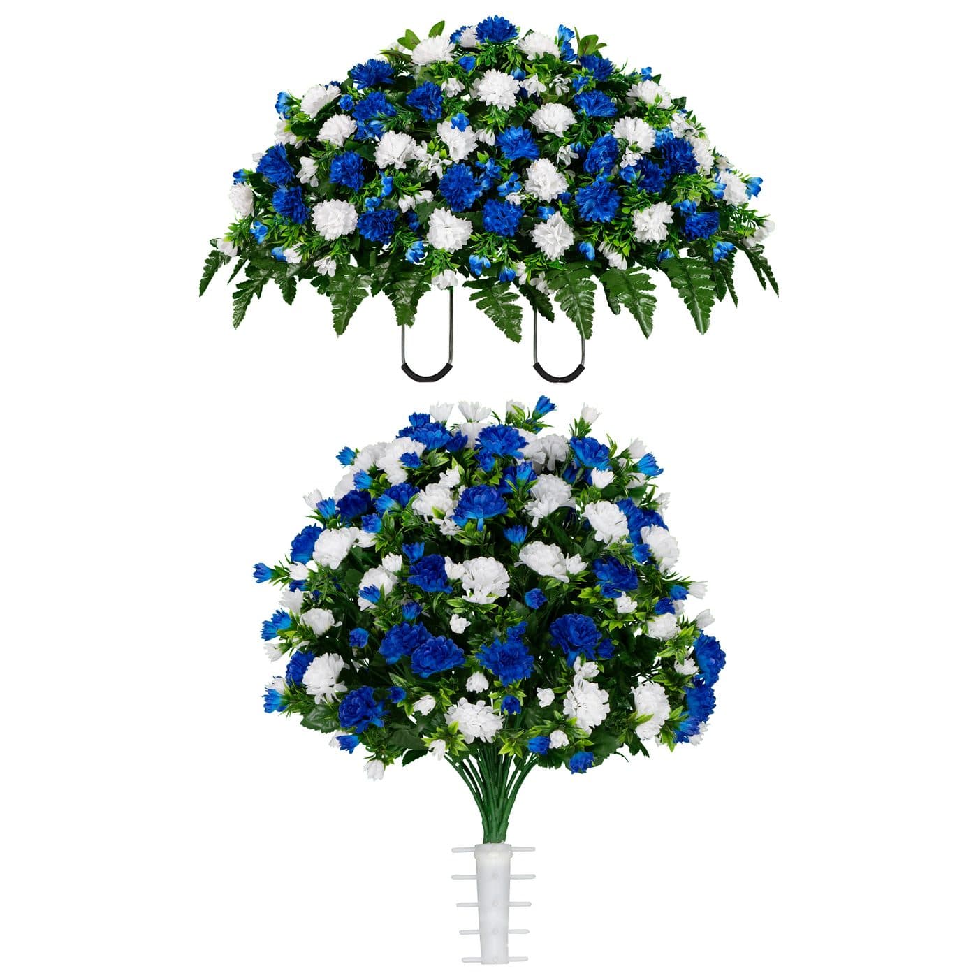 Blue and White Mums Saddle and 1 Bouquet