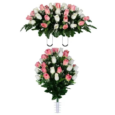 Cream and Pink Rose Buds Saddle and 1 Bouquet