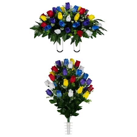 Multi Color Rose Buds Saddle and 1 Bouquet