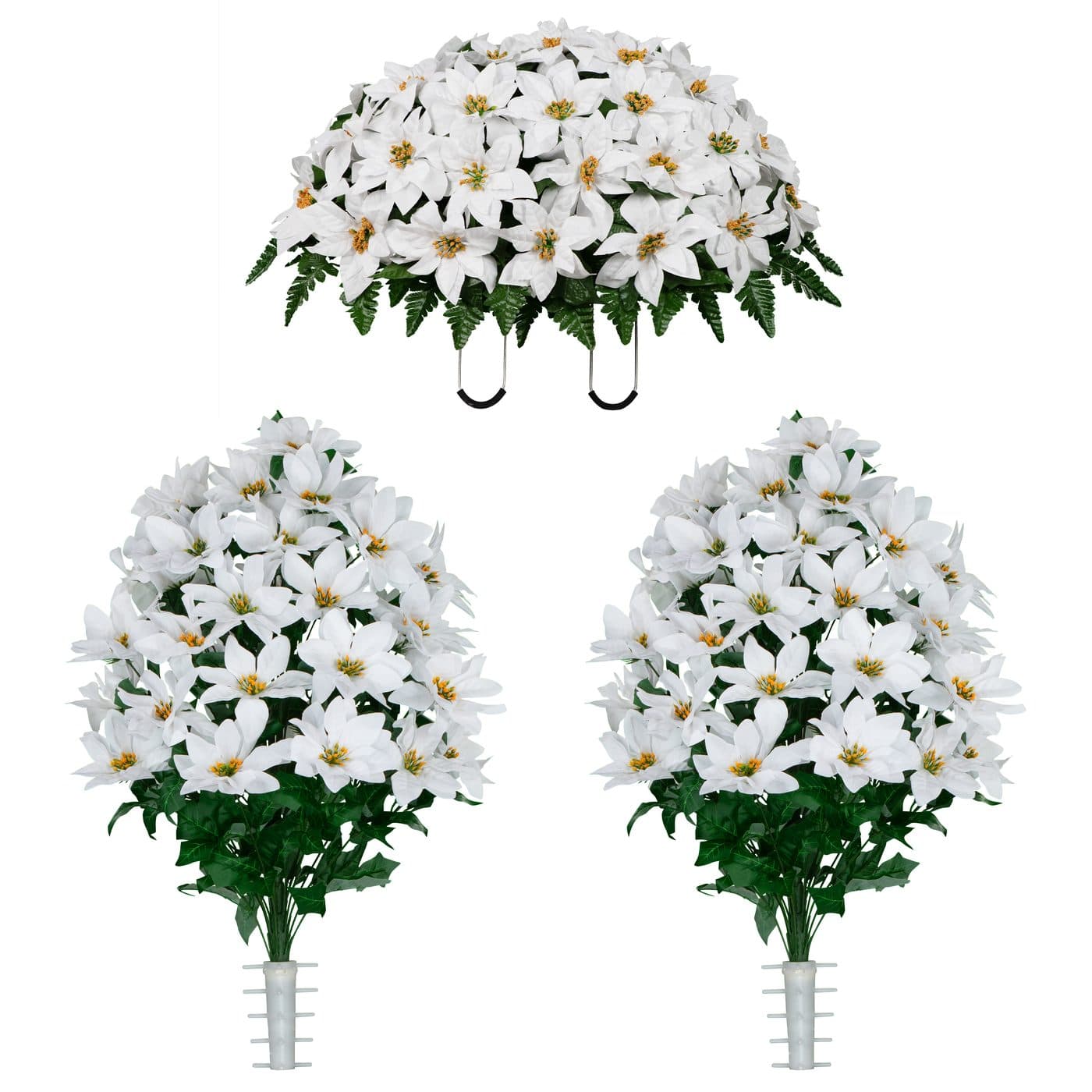 White Poinsettia Saddle and 2 Bouquets
