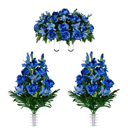 Blue Gladiolus Rose and Lily Saddle and 2 Bouquets