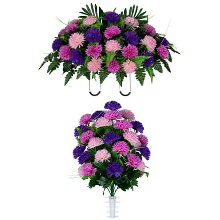 Purple and Pink Mums Saddle and 1 Bouquet