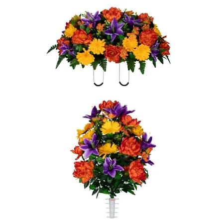 Orange Peony Purple Lilies and Yellow Daisies Saddle and 1 Bouquet