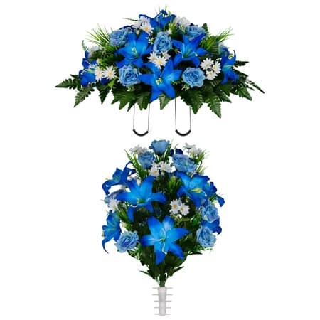 Blue Lily and Rose with White Daisies Saddle and 1 Bouquet
