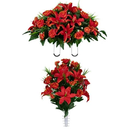 Fire Red Lily Rose and Daisies and 1 Bouquet