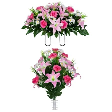 Pink Lily and Rose with Daisies Saddle with 1 Bouquet