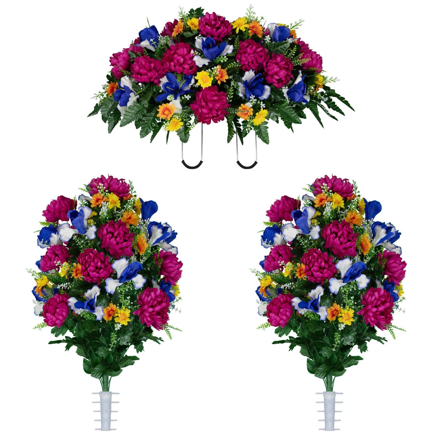 Fuchsia Mums with Blue Iris Saddle with (2) Bouquets