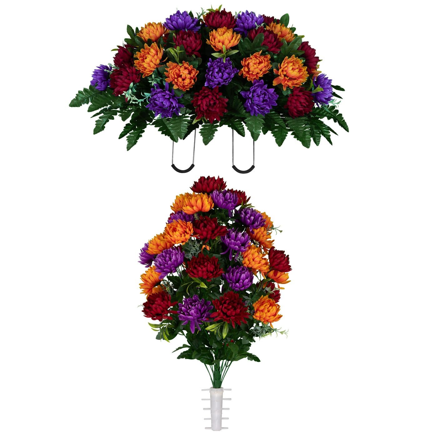 Burgundy, Orange, and Purple Mums Saddle with (1) Bouquet