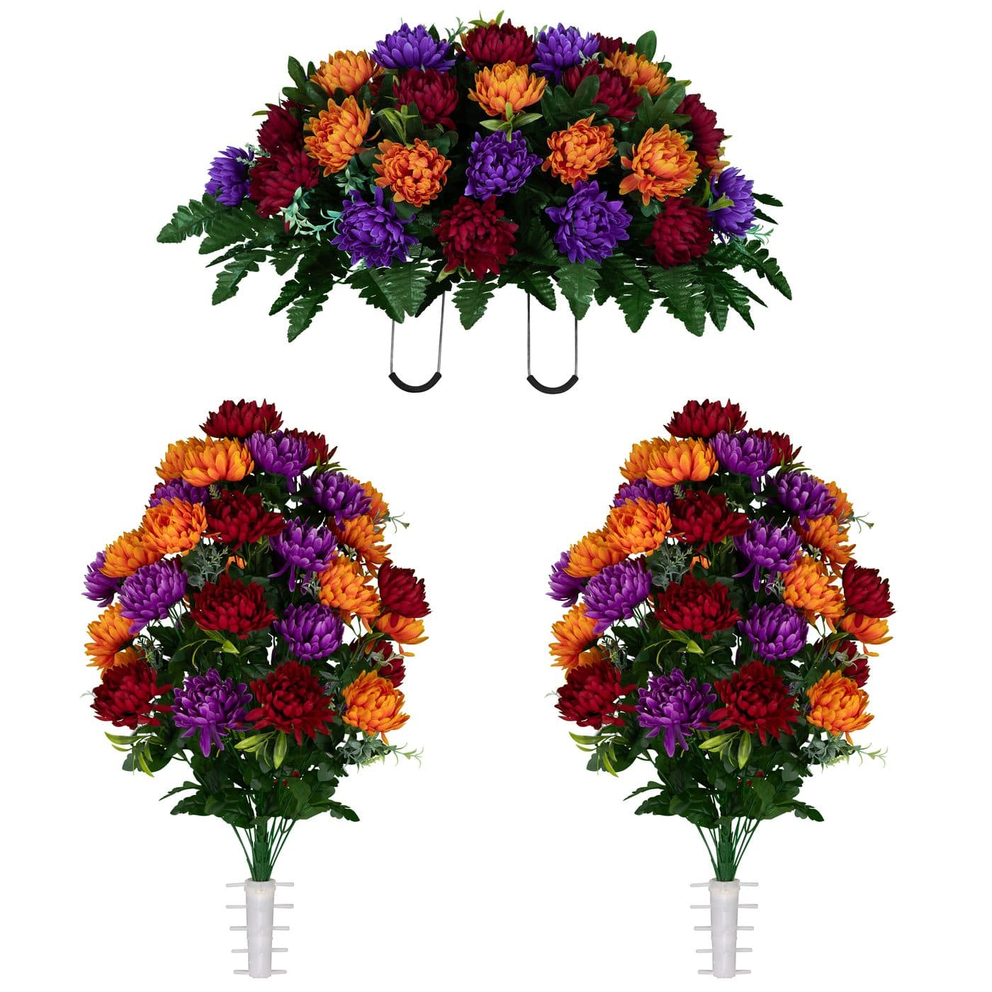 Burgundy, Orange, and Purple Mums Saddle with (2) Bouquets