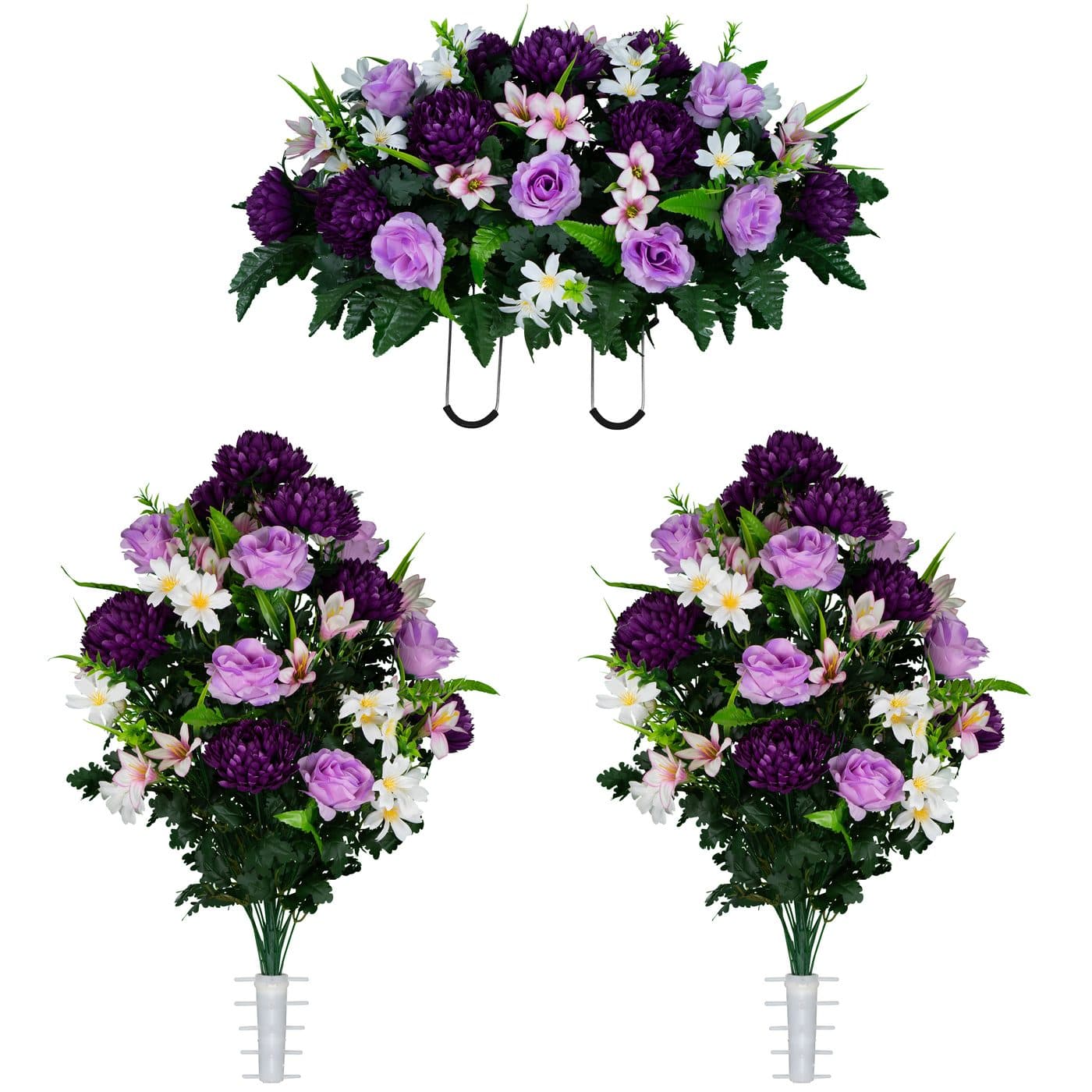 Lavender Roses and Rain Lilies with Purple Mums Saddle with (2) Bouquets