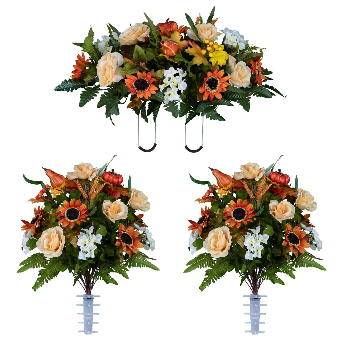 Auburn Sunflower and Pumpkin Mix Saddle with (2) Bouquets