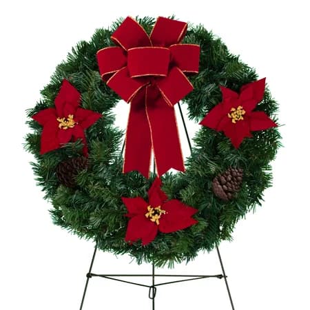 Poinsettia and Pinecones with Velvet Bow