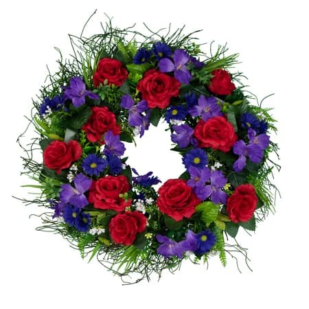 Purple Daisies and Red Roses Grapevine Wreath