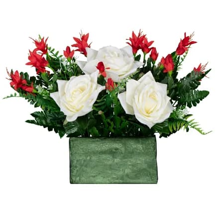 Cream Roses with Christmas Cactus