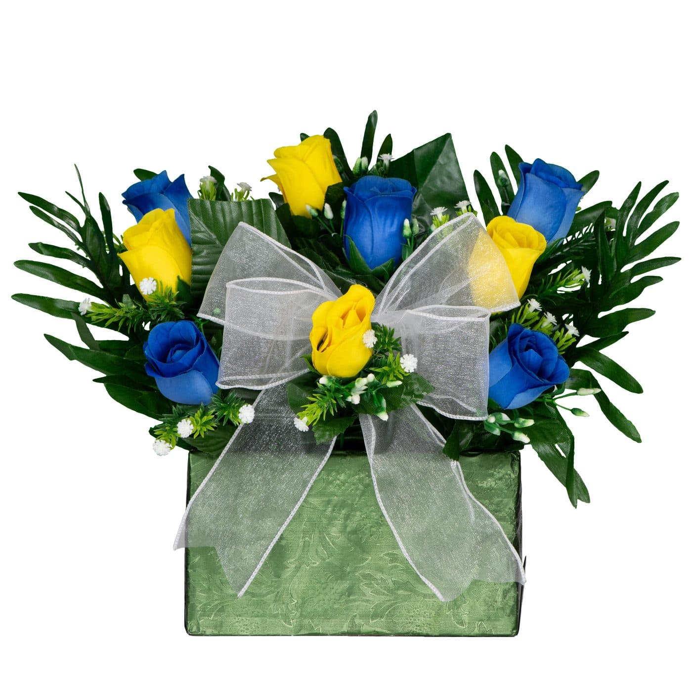 Blue and Yellow Roses with Sheer Bow