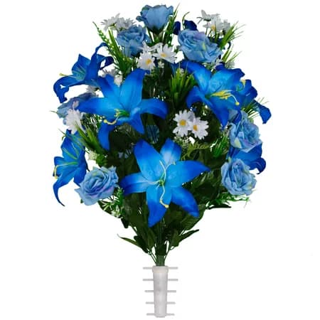 Blue Lily and Rose with White Daisies